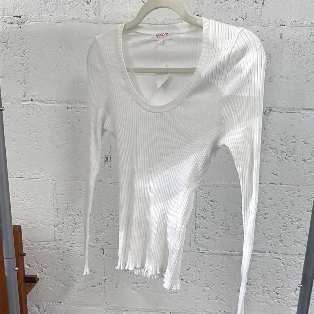 Goldie Women’s Top Size Medium White Long sleeve Cotton Ribbed Shirt - NWT